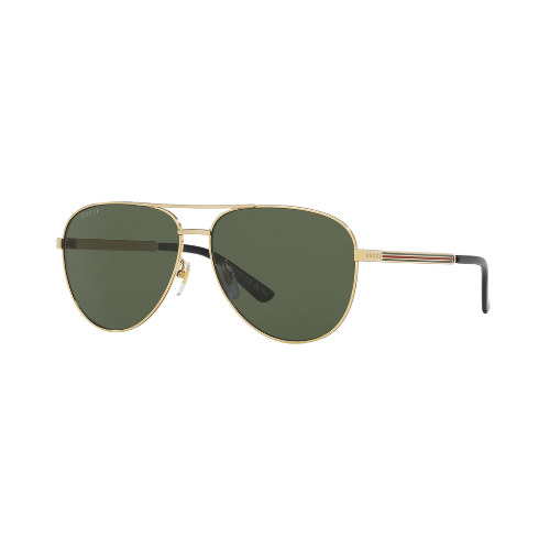 Gucci GG1233SA Gold Pilot Sunglasses – Green Lenses with Double G Emblem